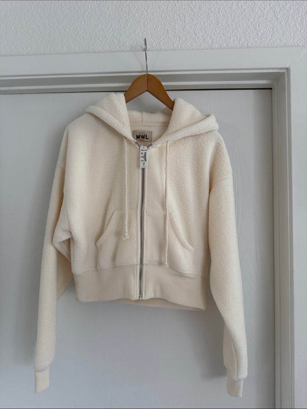 NWT Madewell MWL Cream Sherpa Fleece Zip Hoodie Small